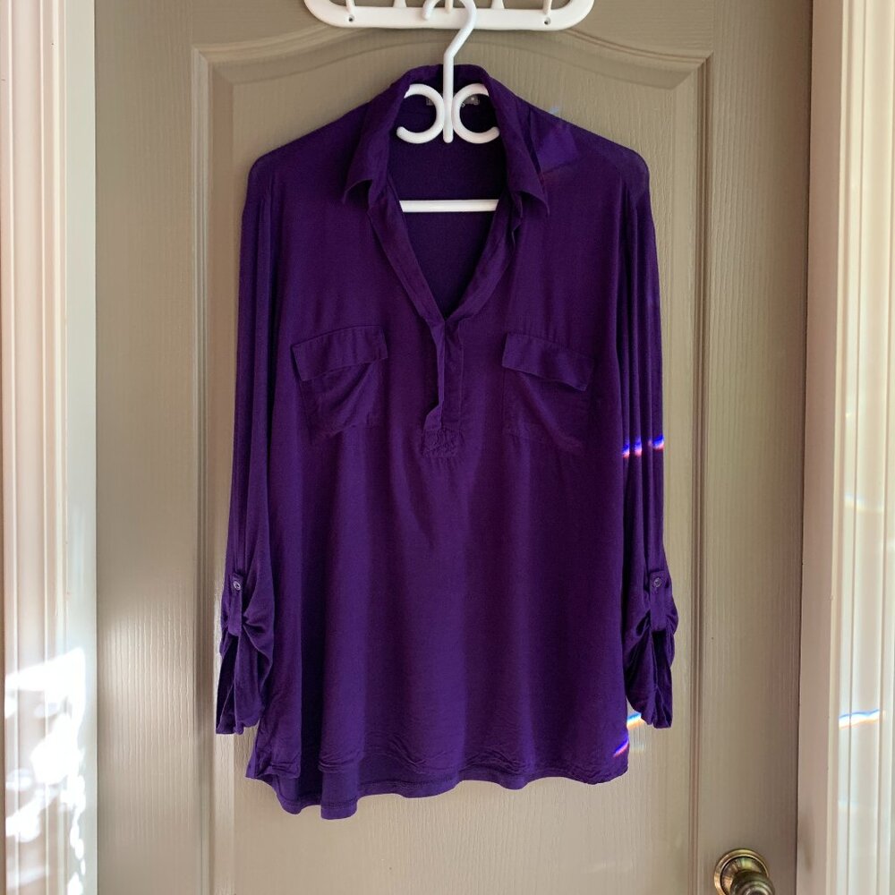 Purple Comfy Soft V-Neck Blouse – Large – Work to Weekend
